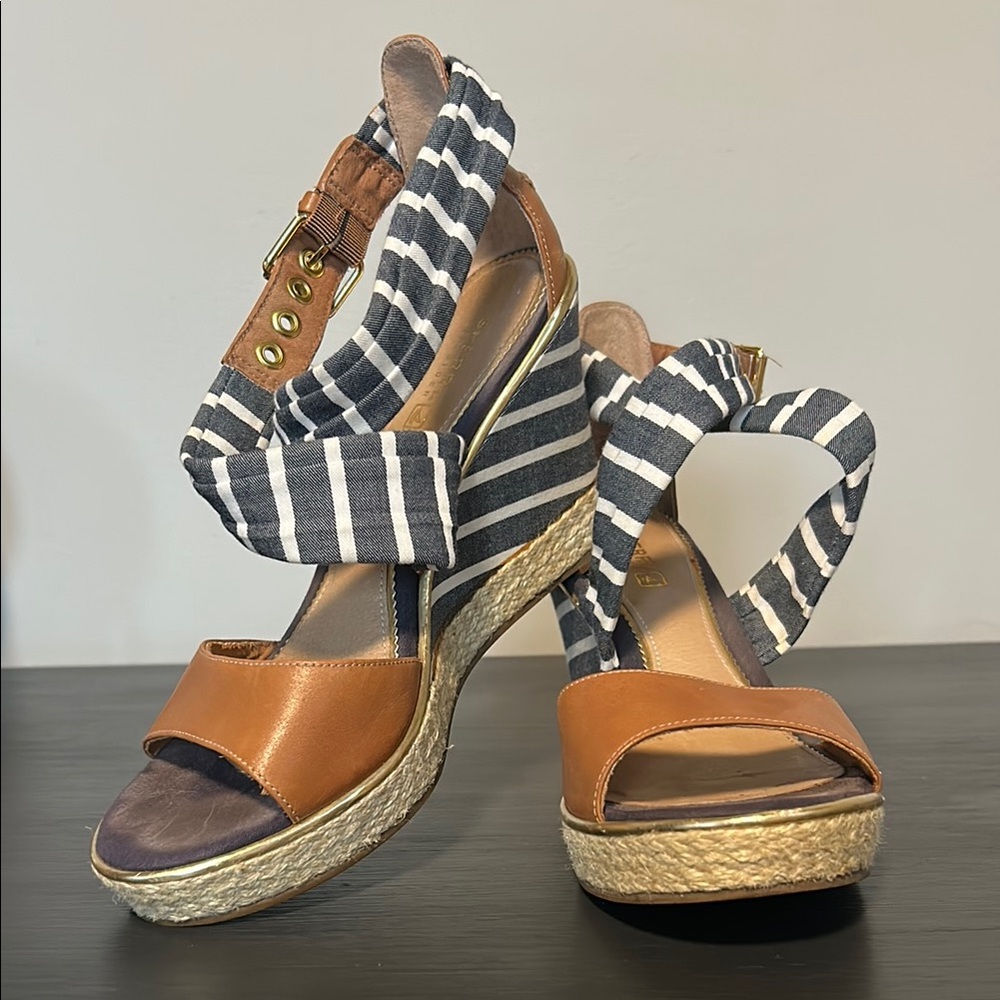 Sperry Striped Brown Wedge Sandals